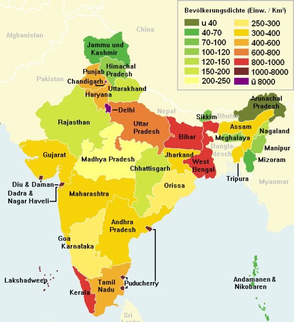 Indien Bevölkerungsdichte